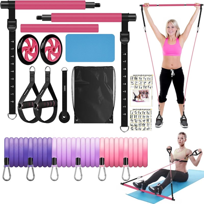 Olodeer Pilates Bar Kit with Resistance Bands for Working Out, Pilates Equipment with Ab Roller for All Fitness Levels, Portable Home Gym Full Body Workout Equipment for Women&Men - Image 1